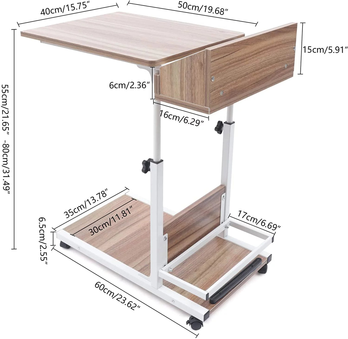 C-Shaped Height Adjustable Table with Rolling Wheels Z454