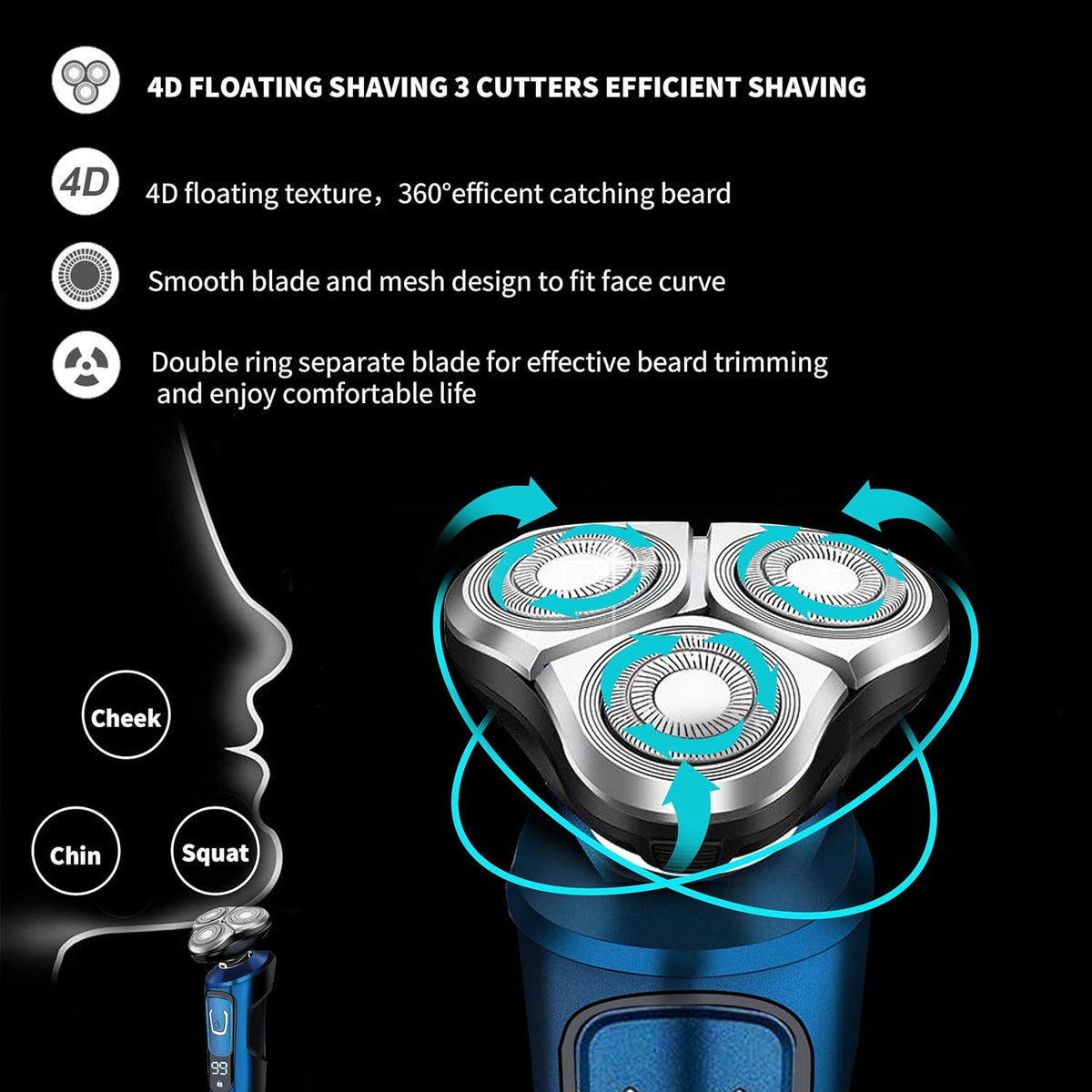 4 in 1 Electric Razor with Nose Hair Trimmer, Beard Trimmer, and Facial Cleaning Brush P525