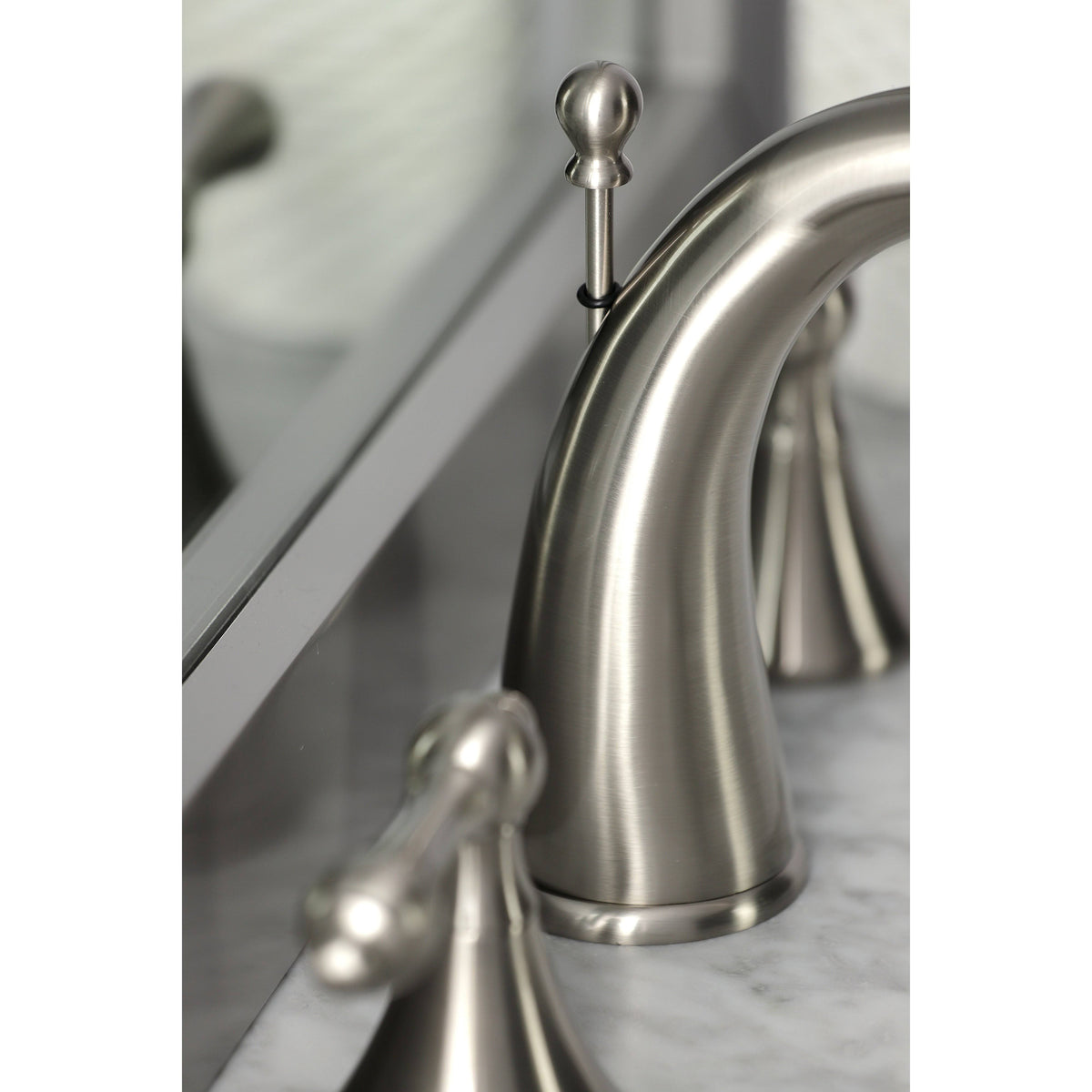 Brushed Nickel Widespread Bathroom Faucet with Brass Pop-Up J509492