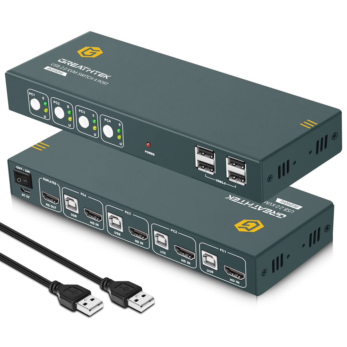 HDMI 4 Port 4K@60Hz KVM Switch with USB2.0 and Cables K7999