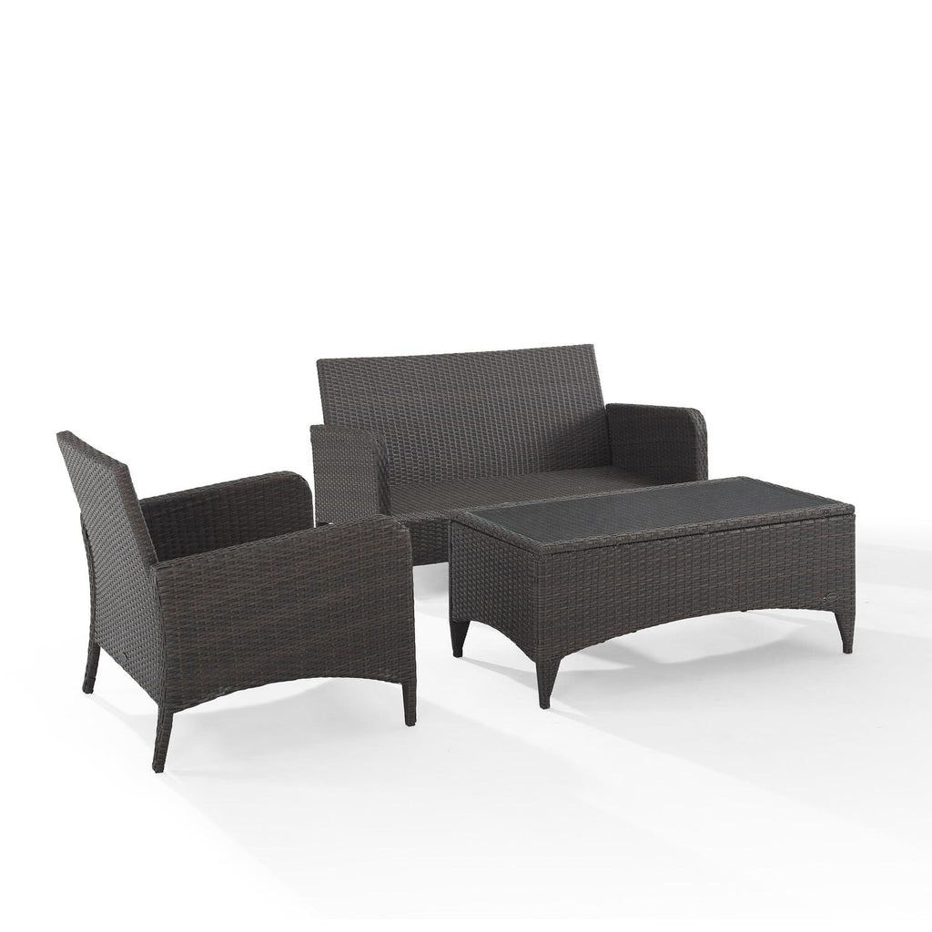 3Pc Outdoor Wicker Conversation Set Sangria/Brown E8040