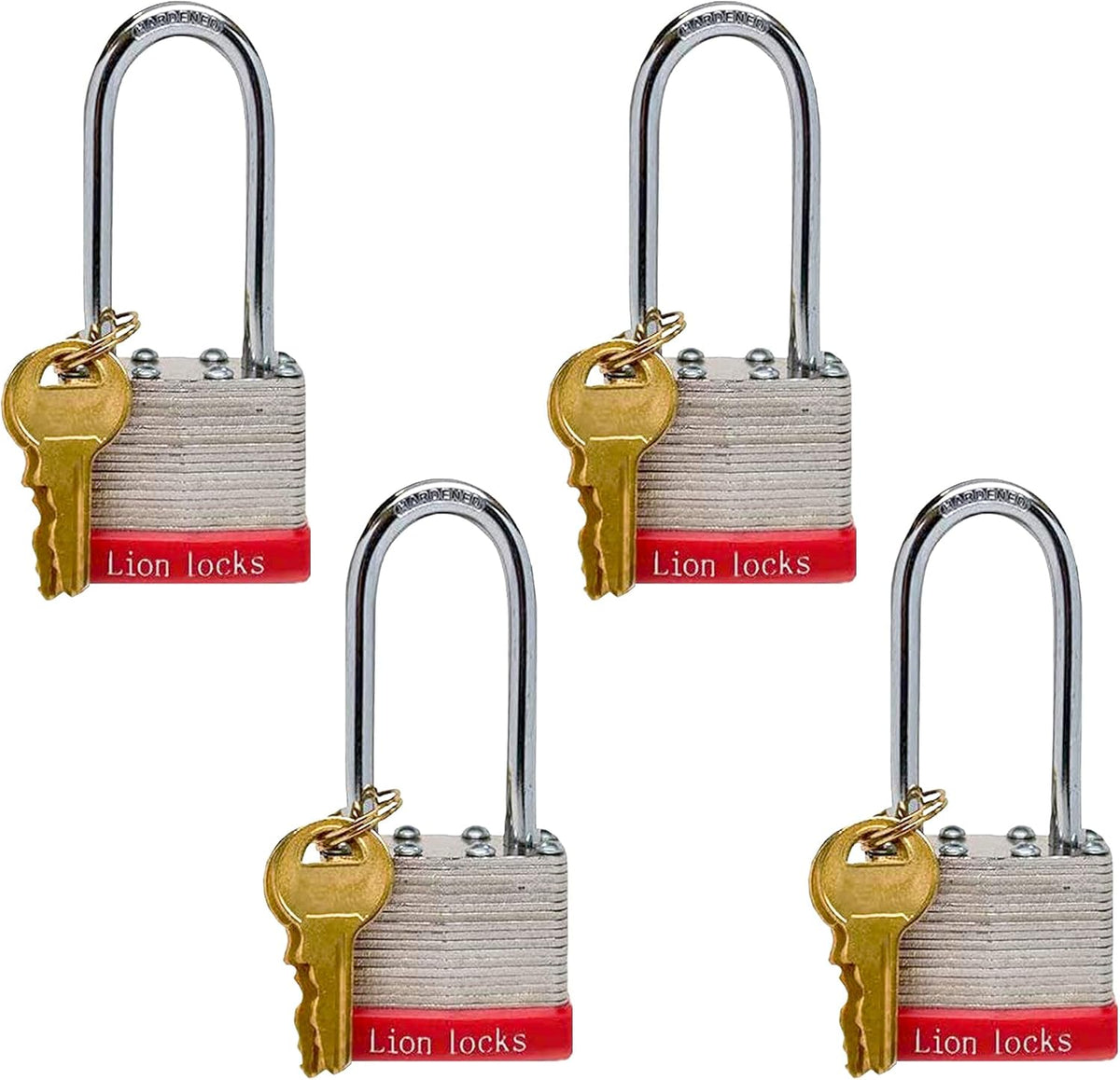 24 Keyed-Alike Padlocks with Long Shackle, 48 Keys, Hardened Steel Case, Brass Pin Cylinder I75937
