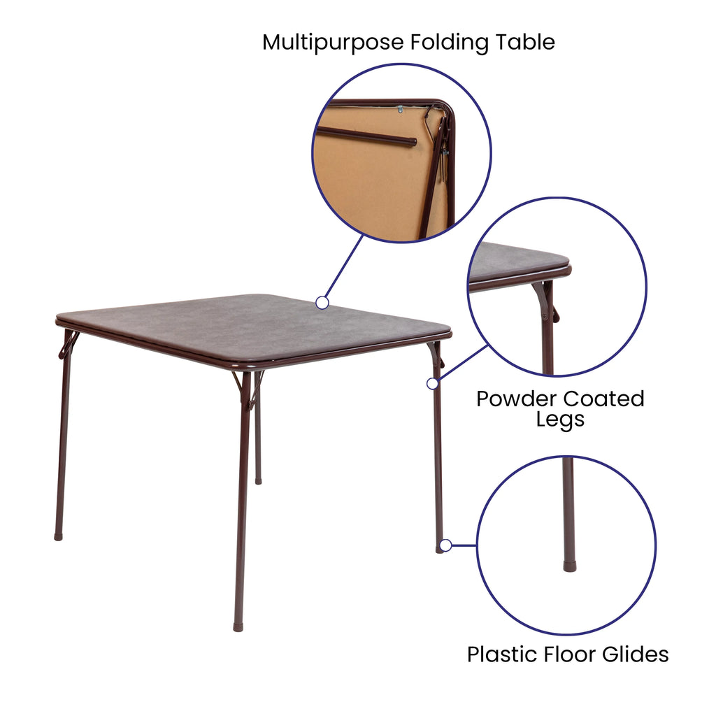 Brown Foldable Card Table with Vinyl Table Top Q755120