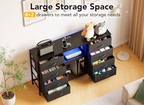 Black 8 Drawer Dresser with LED Lights and Power Outlets C73292