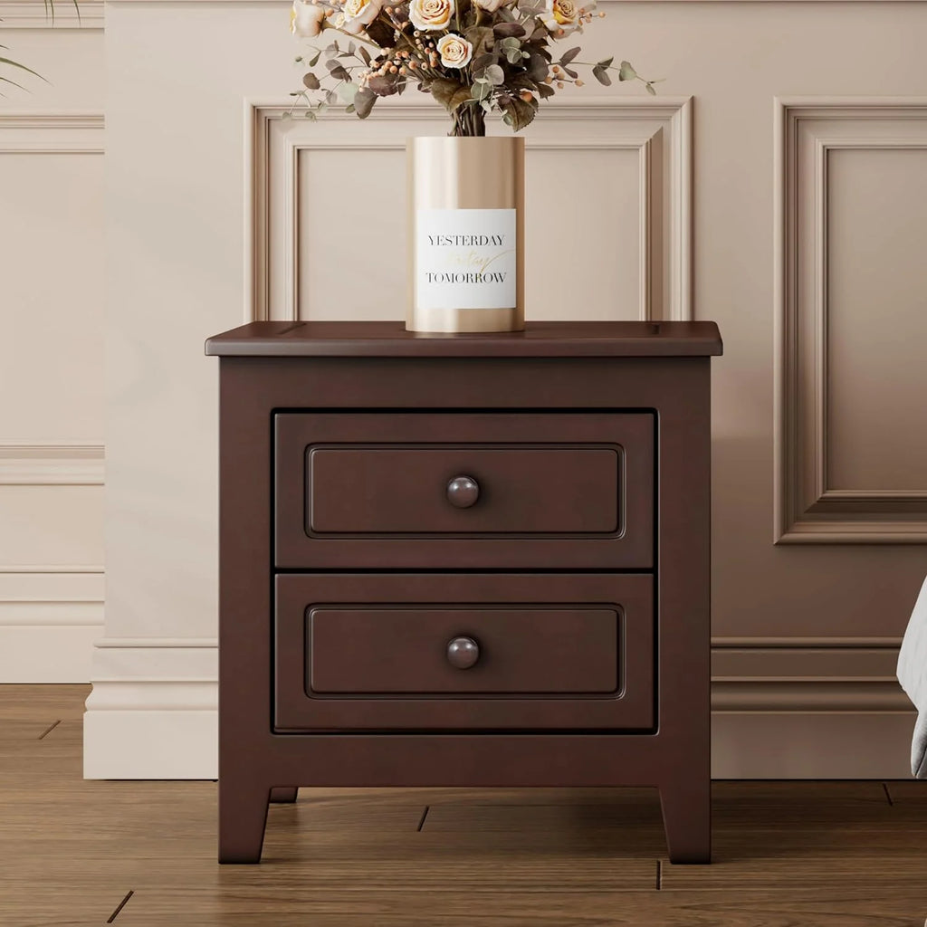 Dark Walnut 2 Drawer Solid Wood Nightstand K804