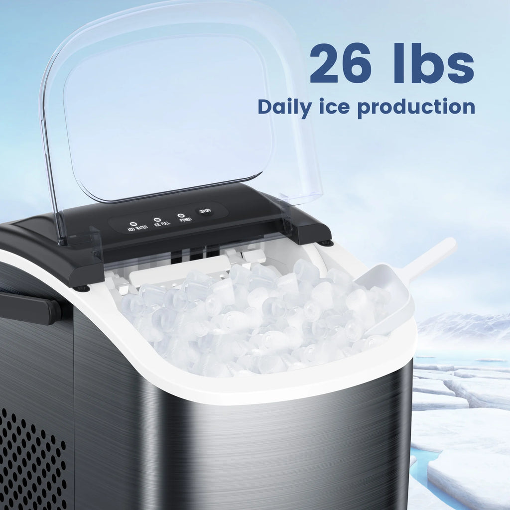 Black Stainless Steel Countertop Ice Maker with Scoop & Basket G137611