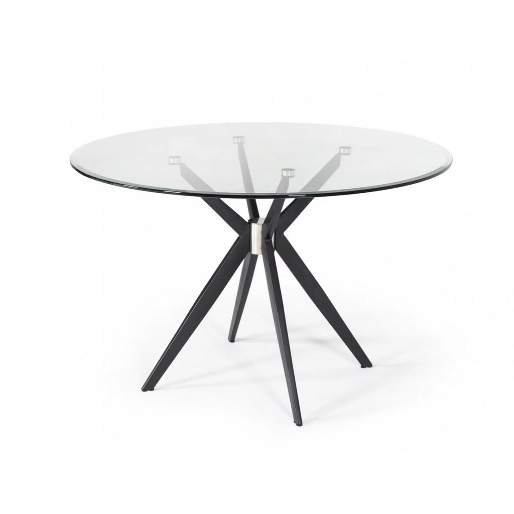 Round Glass Top Dining Table with Flared Leg, Black R80606