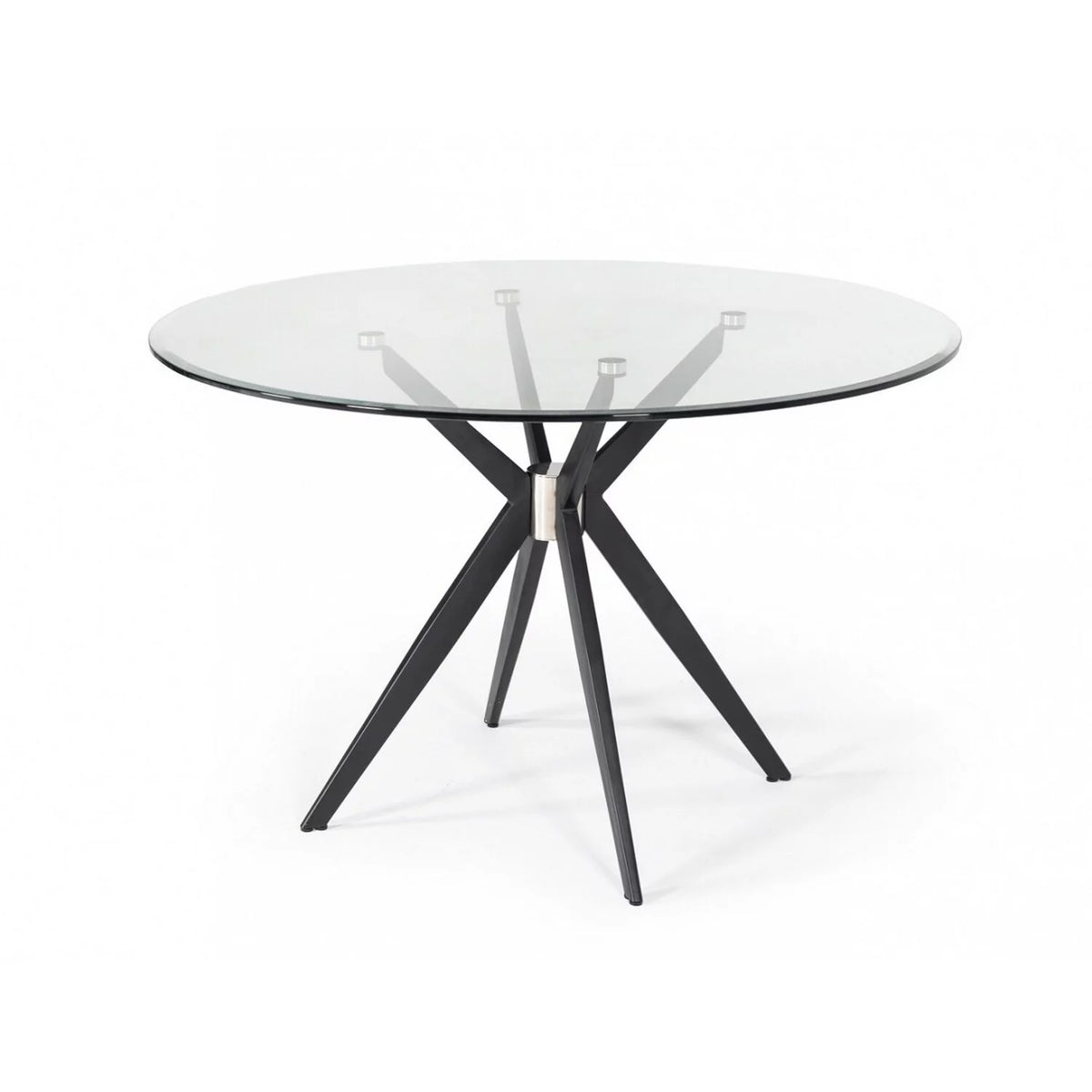 Round Glass Top Dining Table with Flared Leg, Black R80606
