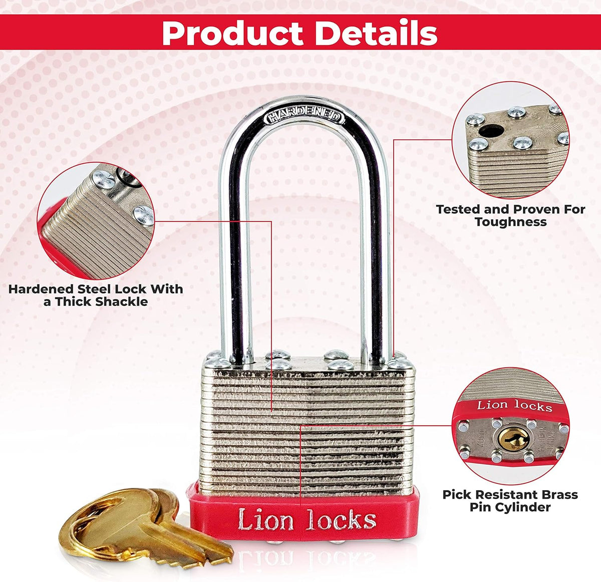 24 Keyed-Alike Padlocks with Long Shackle, 48 Keys, Hardened Steel Case, Brass Pin Cylinder I75937