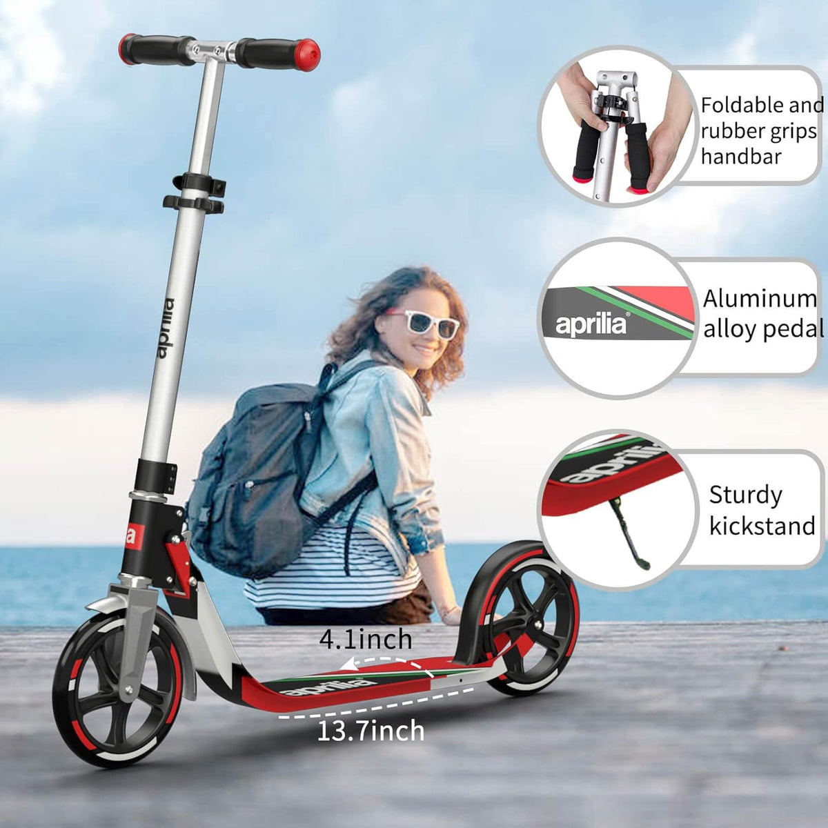 Foldable Kick Scooter with Big Wheel, 4 Level Height Adjustable C27954