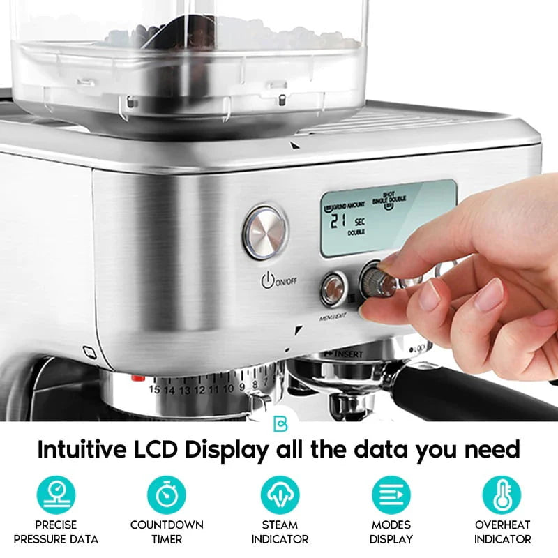 20 Bar Espresso Machine with LCD Display, 92 fl oz Water Tank, Silver R387