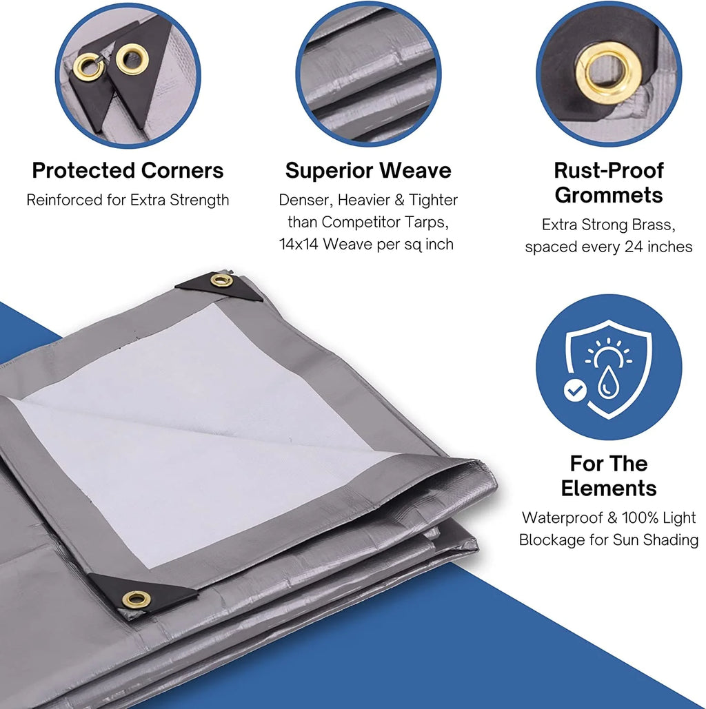 20-ft. x 20-ft. Ultra Heavy-Duty 8 oz/16-mil Poly Tarp Reversible Silver/White E55128