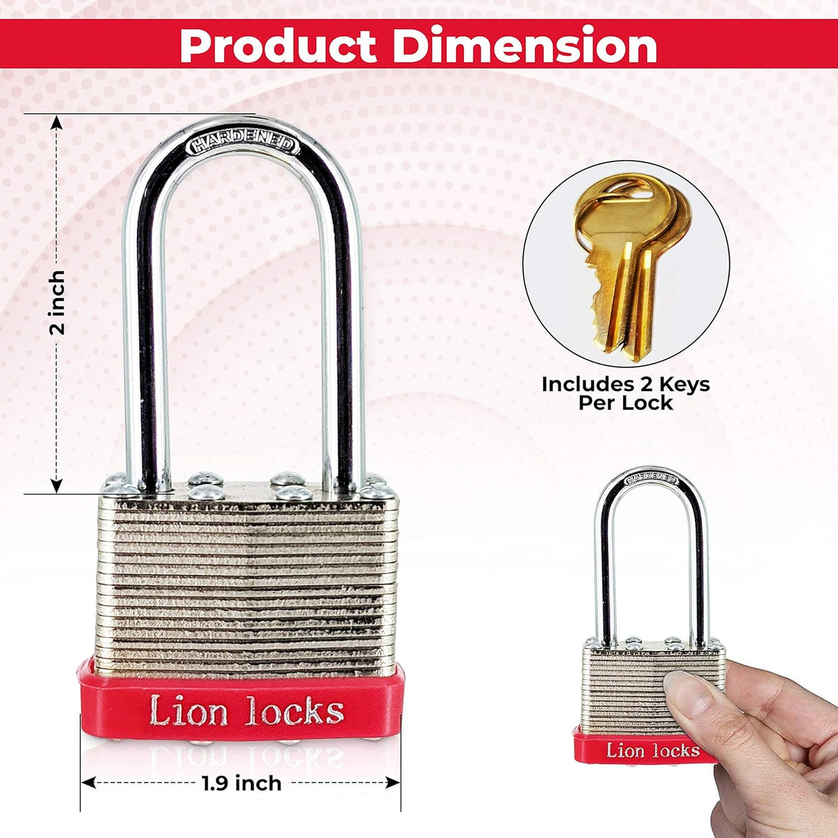 24 Keyed-Alike Padlocks with Long Shackle, 48 Keys, Hardened Steel Case, Brass Pin Cylinder I75937