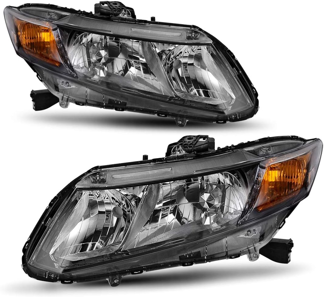 Headlight Assembly Compatible with 2012 2015 Civic Sedan 4-Door Coupe 2-Door Black Housing Amber Reflector Y169211