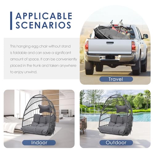Egg Chair with Cushions, 350lbs Capacity Wicker Hanging Chair, Gray Z912
