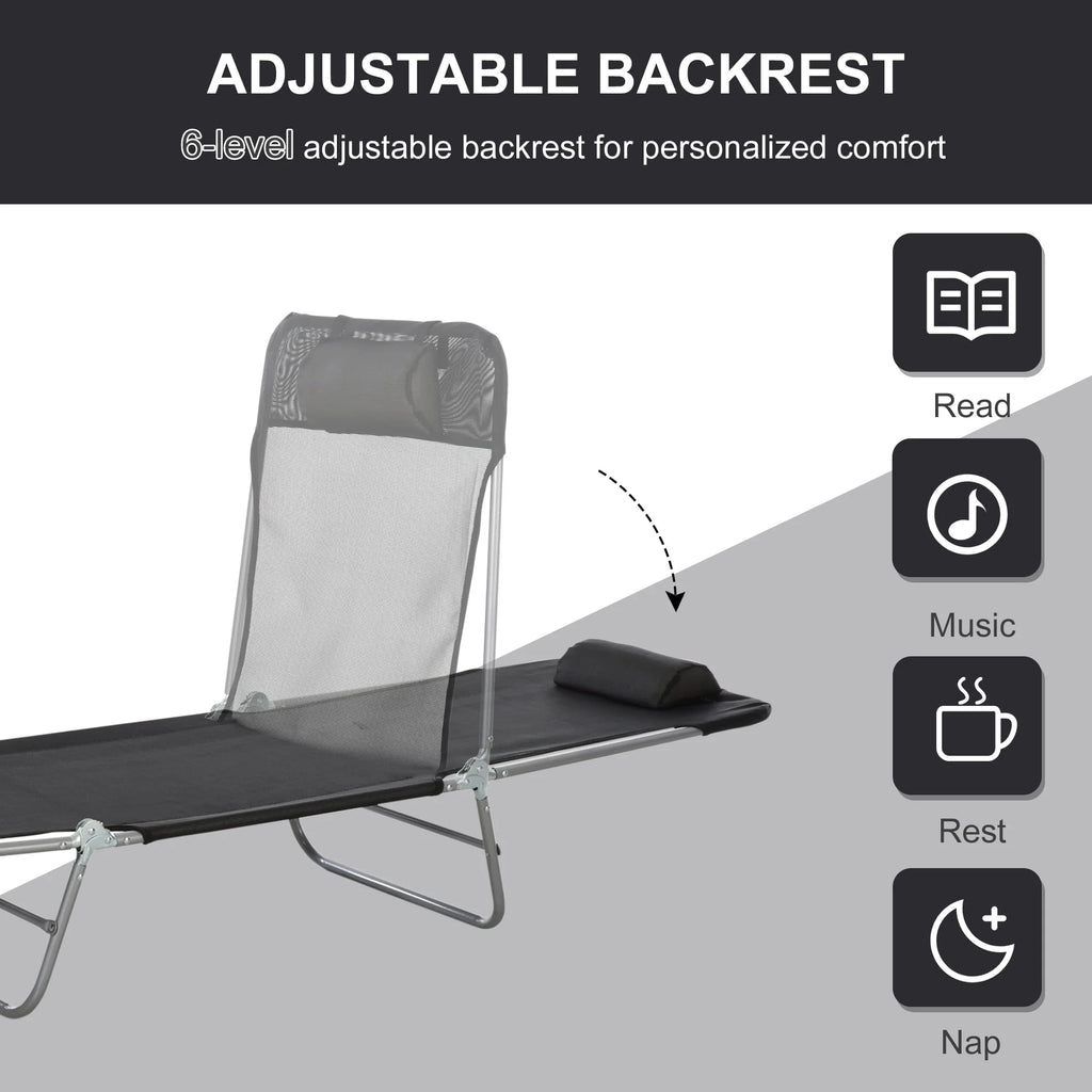 Folding Chaise Lounge Pool Chairs with Pillow, Steel Frame & Breathable Mesh, Black H7056