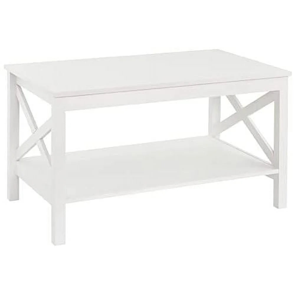 White Wood Coffee Table with Shelf F75650