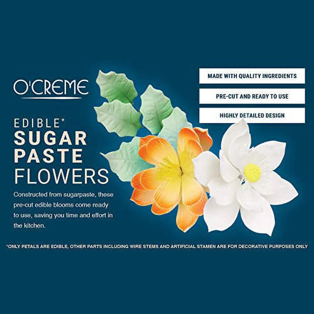 Edible Sugar Flower Spray 6 Inch Set of 3 White with Buds S8179