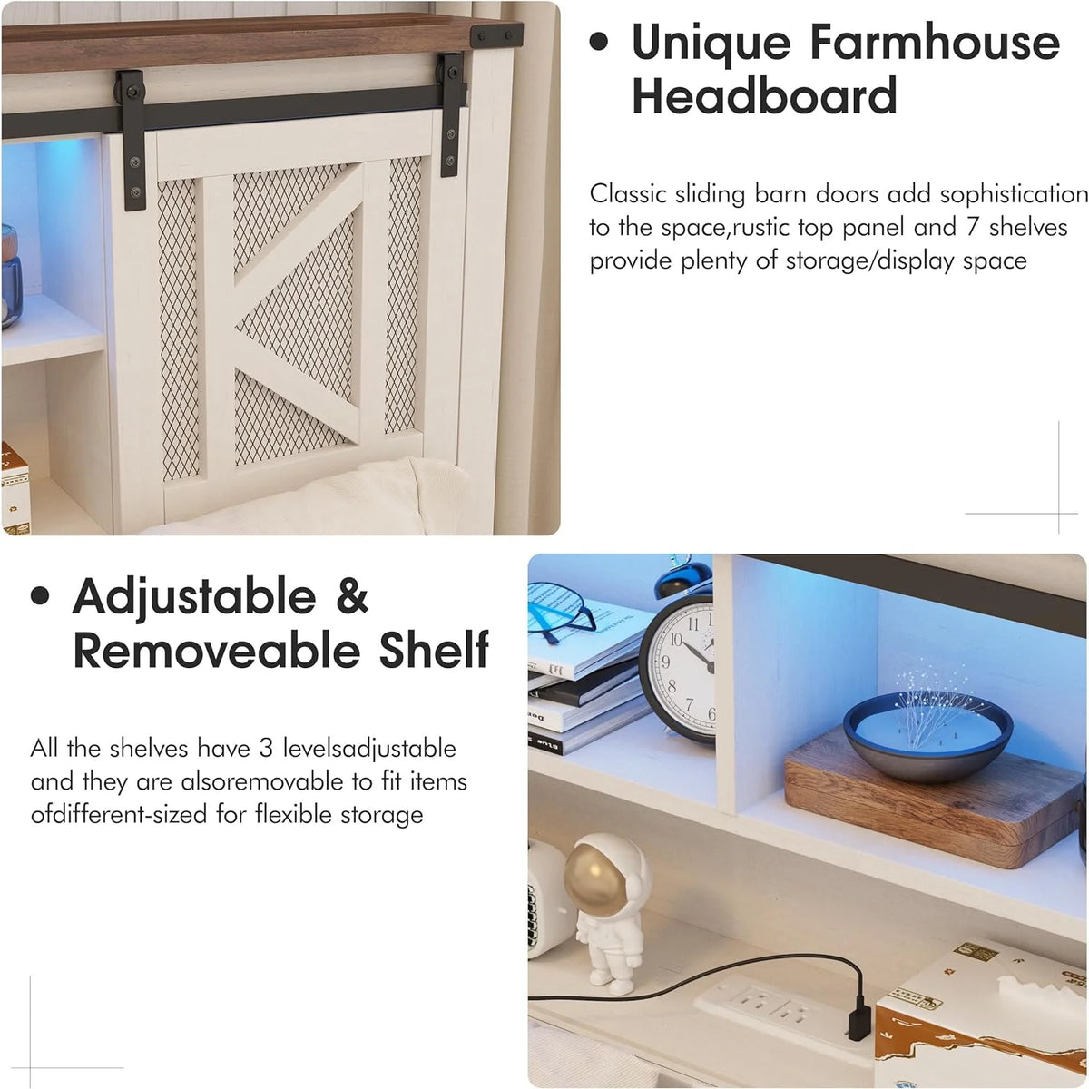 White Queen Size Metal Bed Frame with Headboard and Charging Station J601846