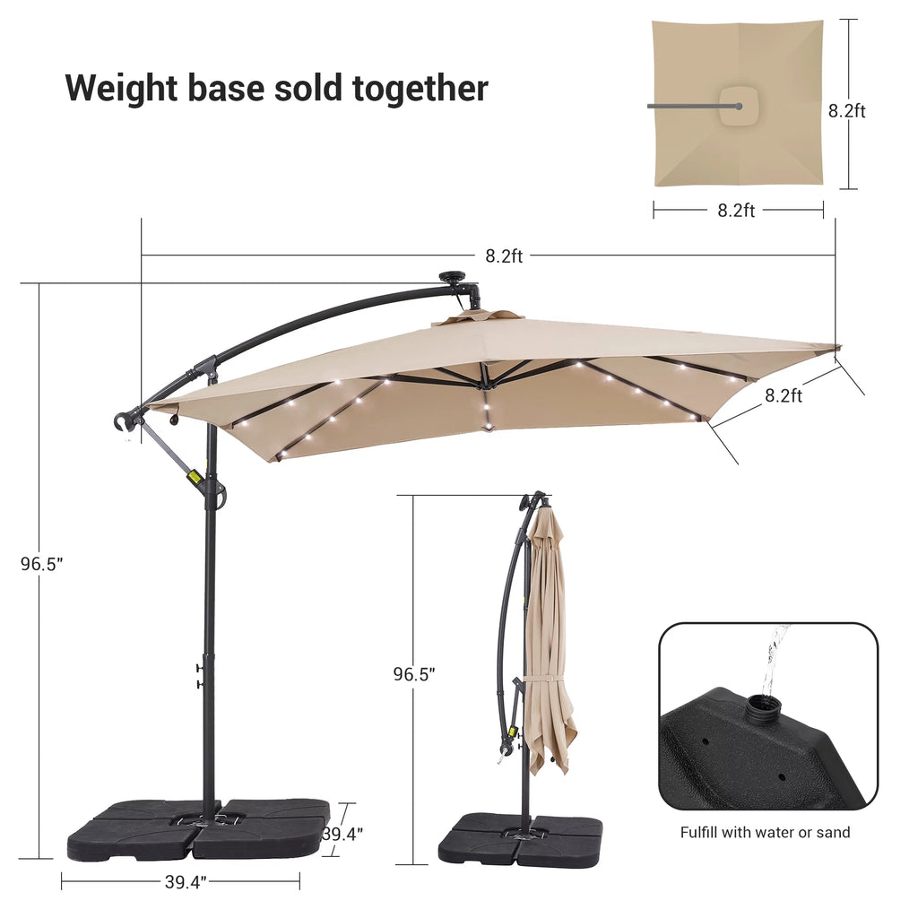 8.2 x 8.2ft LED Offset Hanging Umbrella with Base V579827