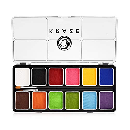12 Color Water Activated Face Paint Palette with 2 Brushes M342155