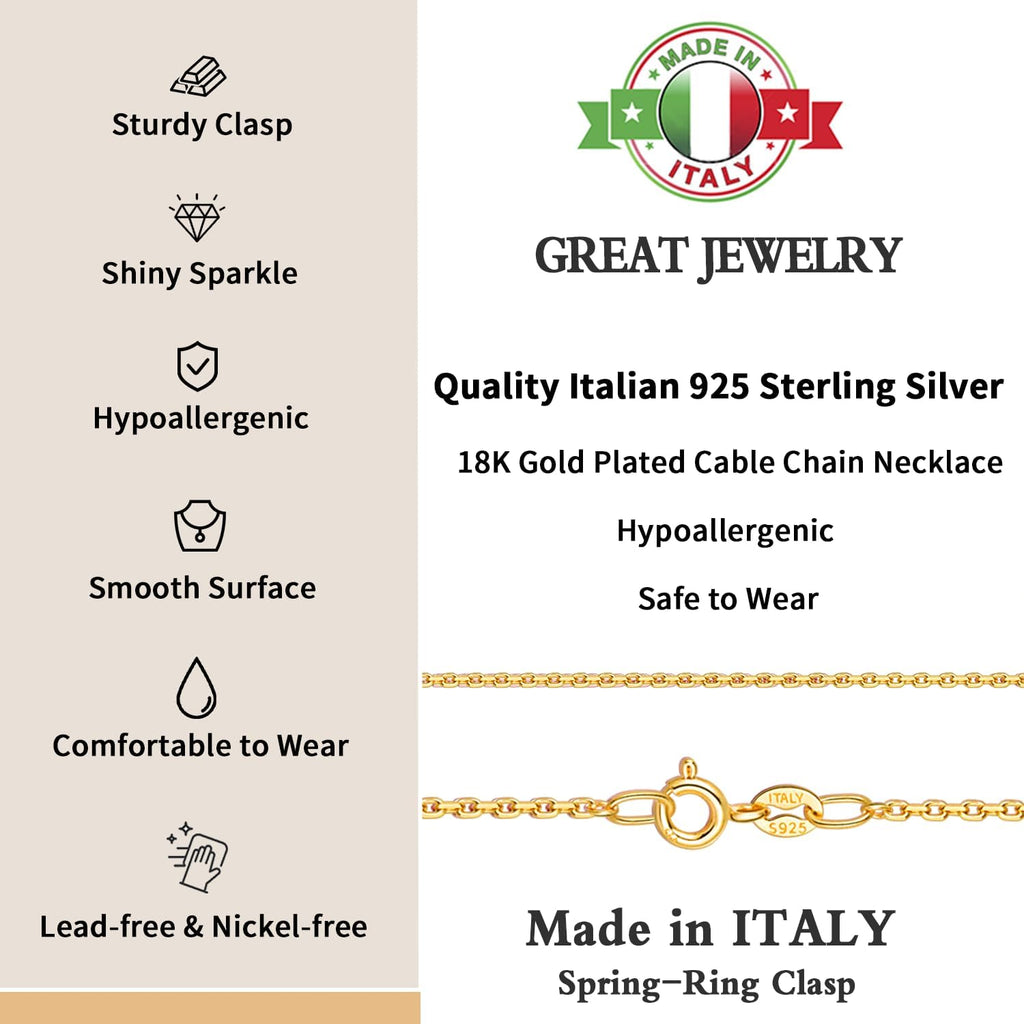 Solid 18k Gold Over 925 Sterling Silver Chain Necklace U818501