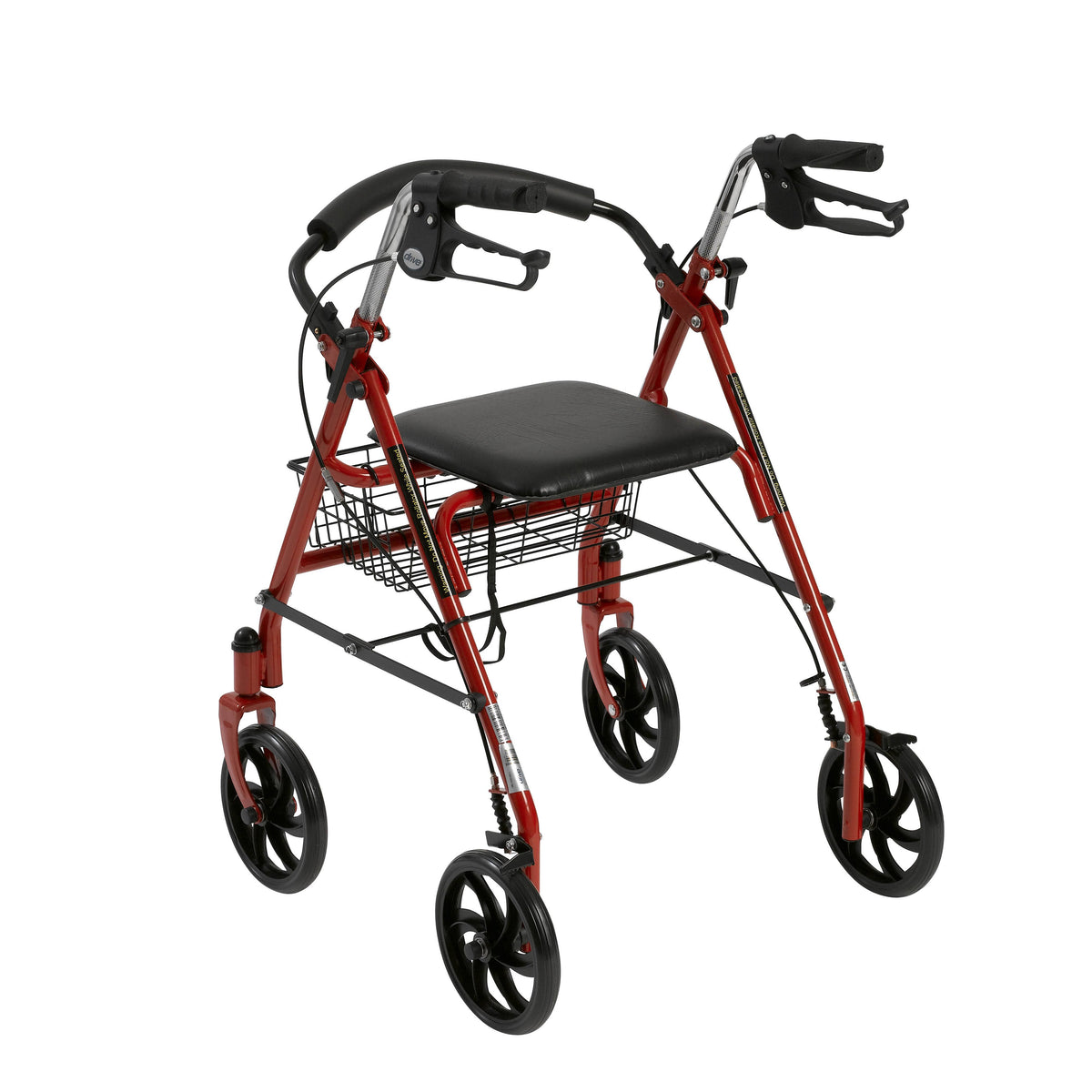 Red Four Wheel Rollator Walker with Fold Up Removable Back Support V9553