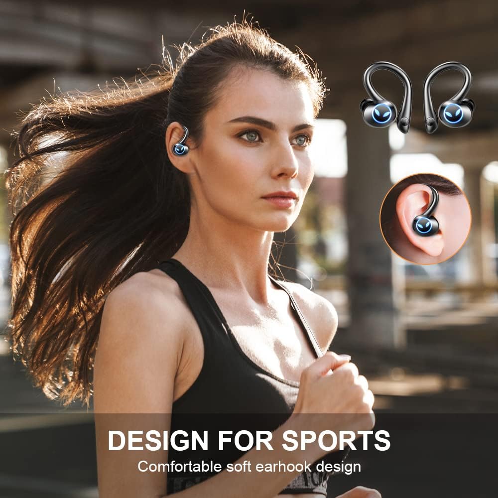 Wireless Bluetooth 5.1 Earbuds with Earhooks, Noise Cancelling Microphone, IP7 Waterproof Headset N3297