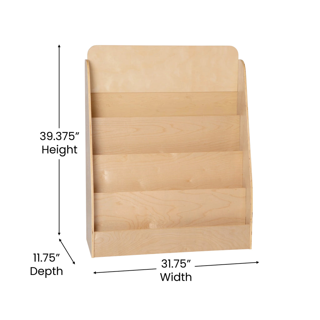 Natural Wood Book Storage Shelf with 4 Storage Slats E12454
