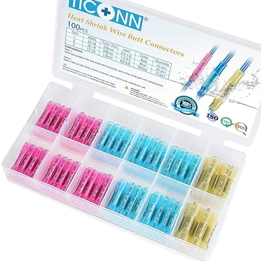 100pcs Insulated Waterproof Heat Shrink Butt Connectors Kit J29139