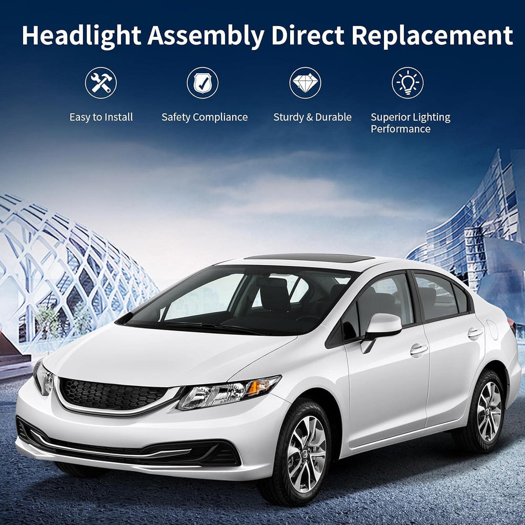 Headlight Assembly Compatible with 2012 2015 Civic Sedan 4-Door Coupe 2-Door Black Housing Amber Reflector Y169211