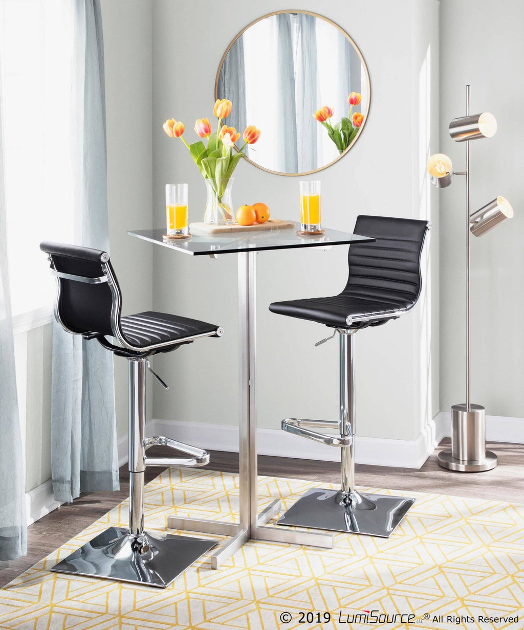 Square Bar Table Stainless Steel Clear Glass Top J4662