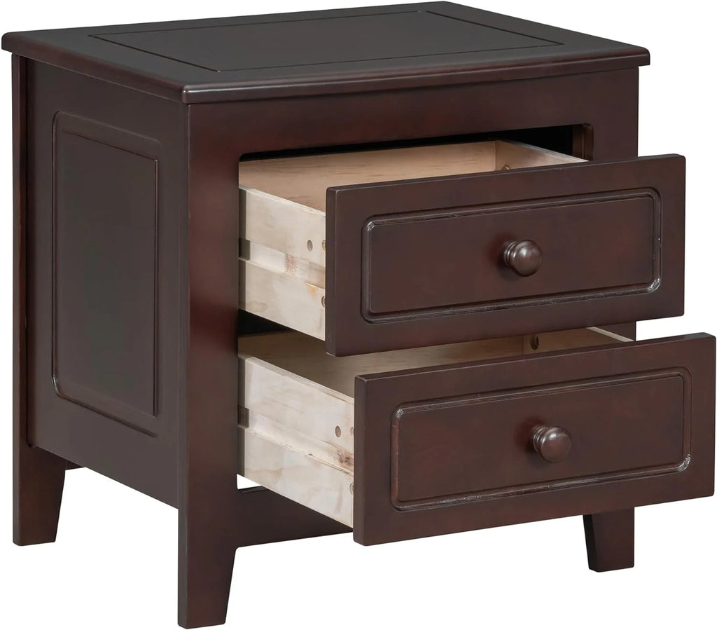 Dark Walnut 2 Drawer Solid Wood Nightstand K804