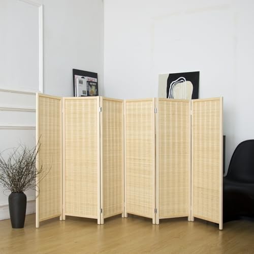 Beige 3.95 FT Tall Bamboo Folding Room Divider Z76411