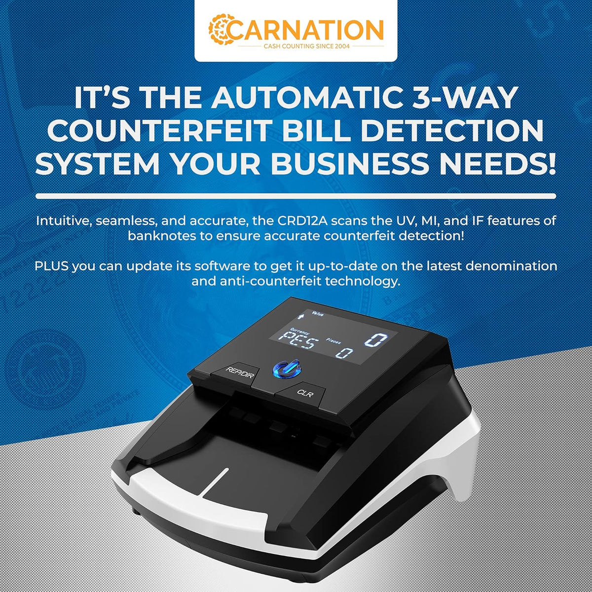 Automatic Counterfeit Bill Detector with Ultraviolet, Magnetic Ink, IR Technology X199128