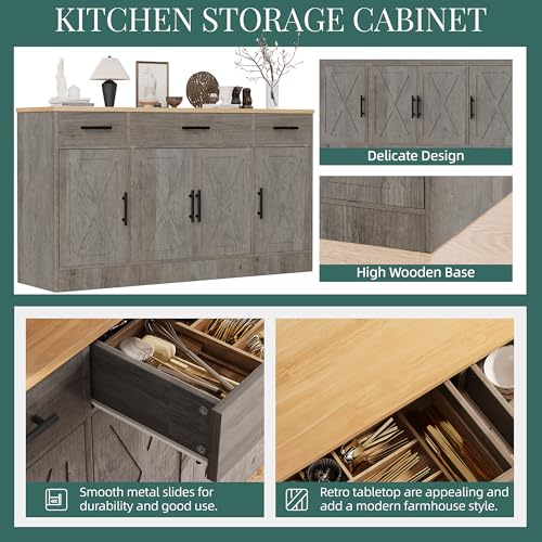 Ash Grey Wood Buffet Cabinet with 3 Drawers and 4 Doors E525763