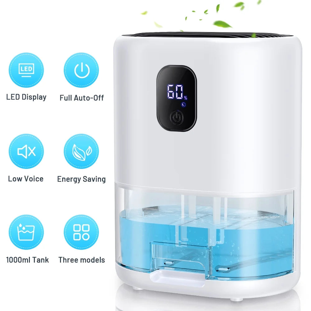 1000ml Portable Dehumidifier, Auto Defrost, Ultra Quiet, White P385634