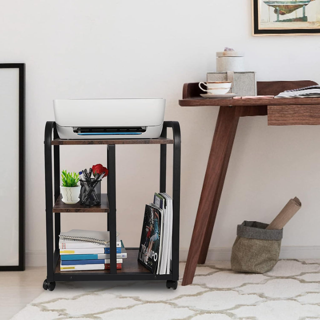 Brown 3 Tier Rolling Printer Cart with Storage N32695