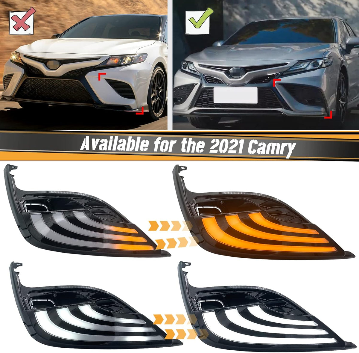 White Amber LED Front Fog Daytime Running Lamp with Dynamic Flash Turn Signal A24124
