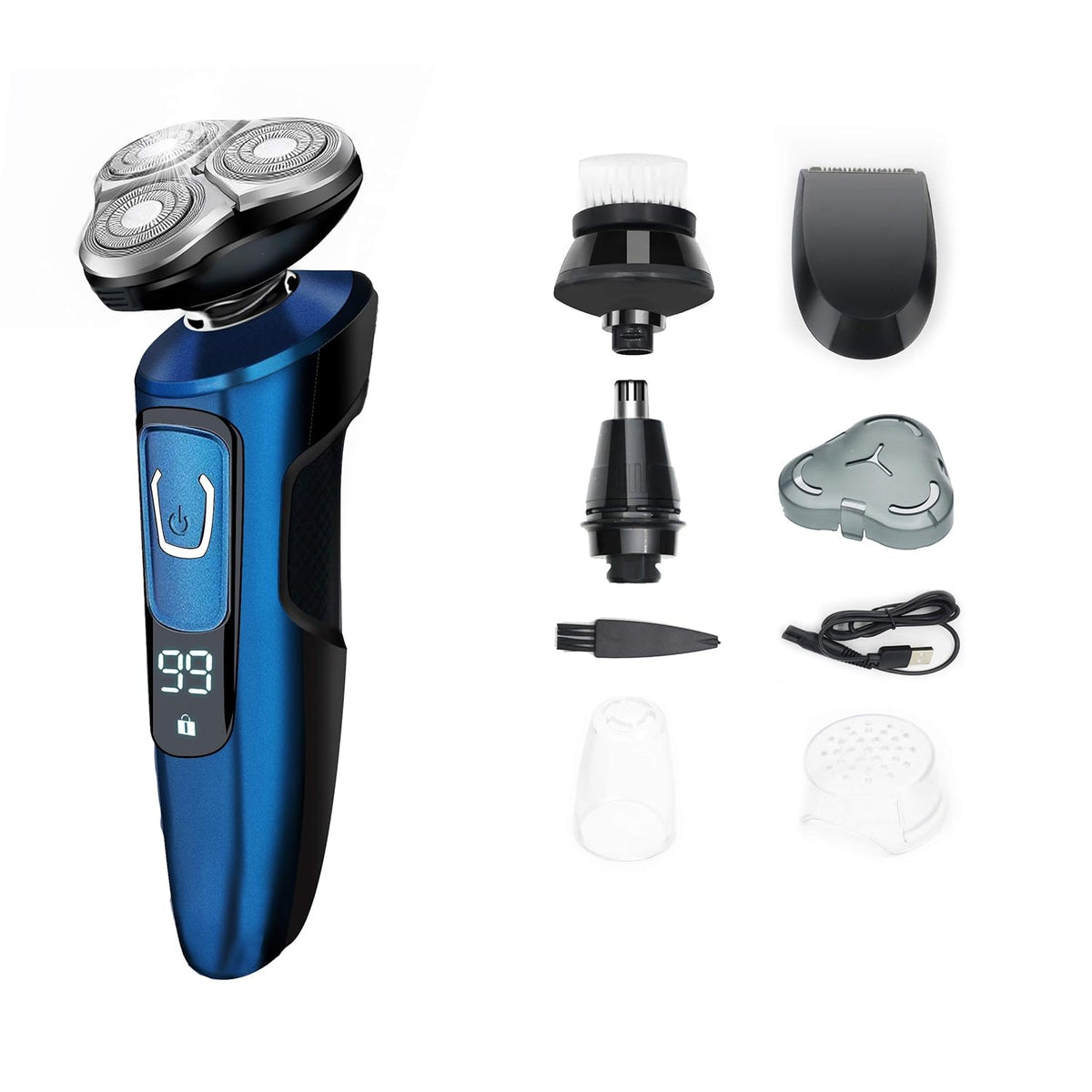 4 in 1 Electric Razor with Nose Hair Trimmer, Beard Trimmer, and Facial Cleaning Brush P525