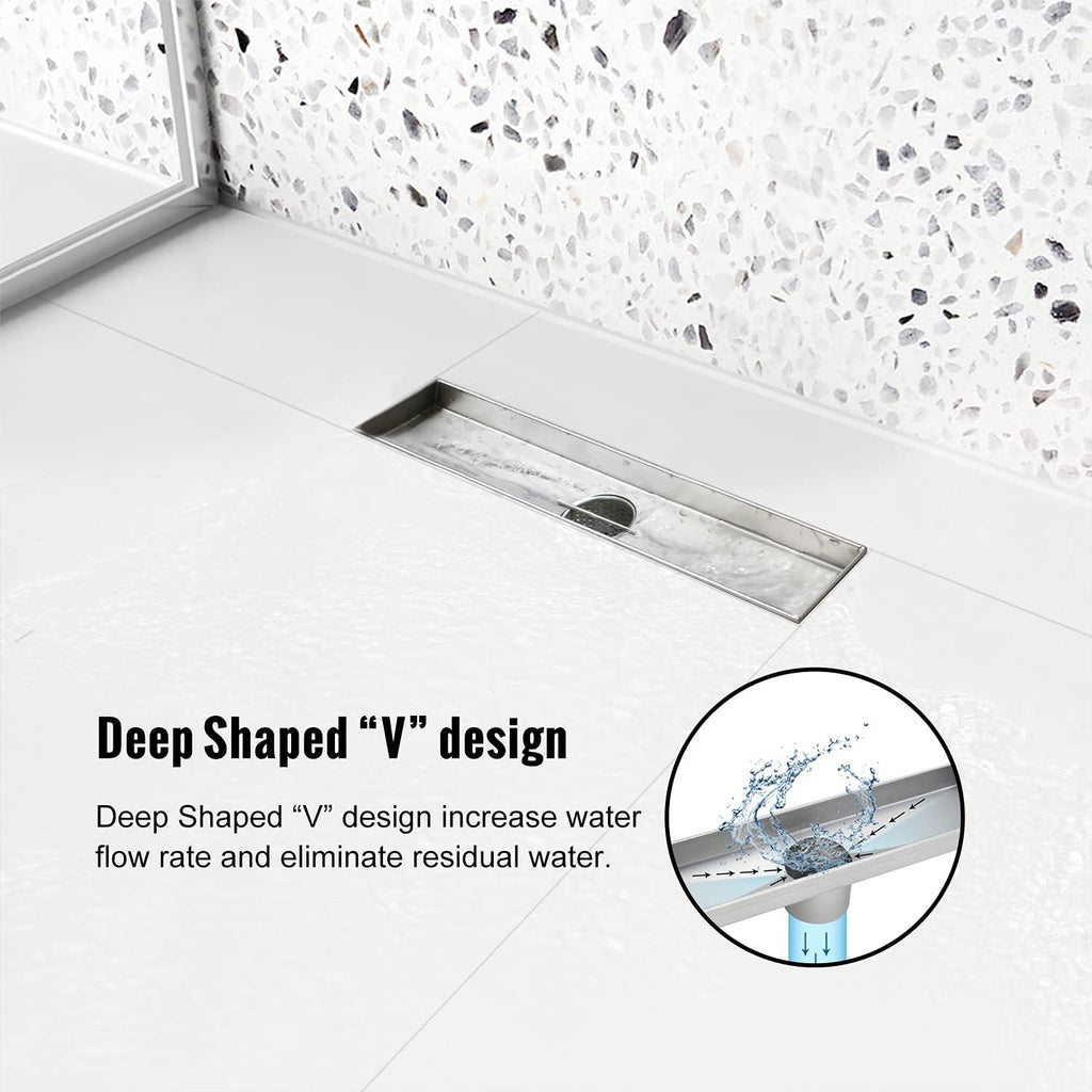 24 inch Linear Shower Drain Brushed 304 Stainless Steel G615