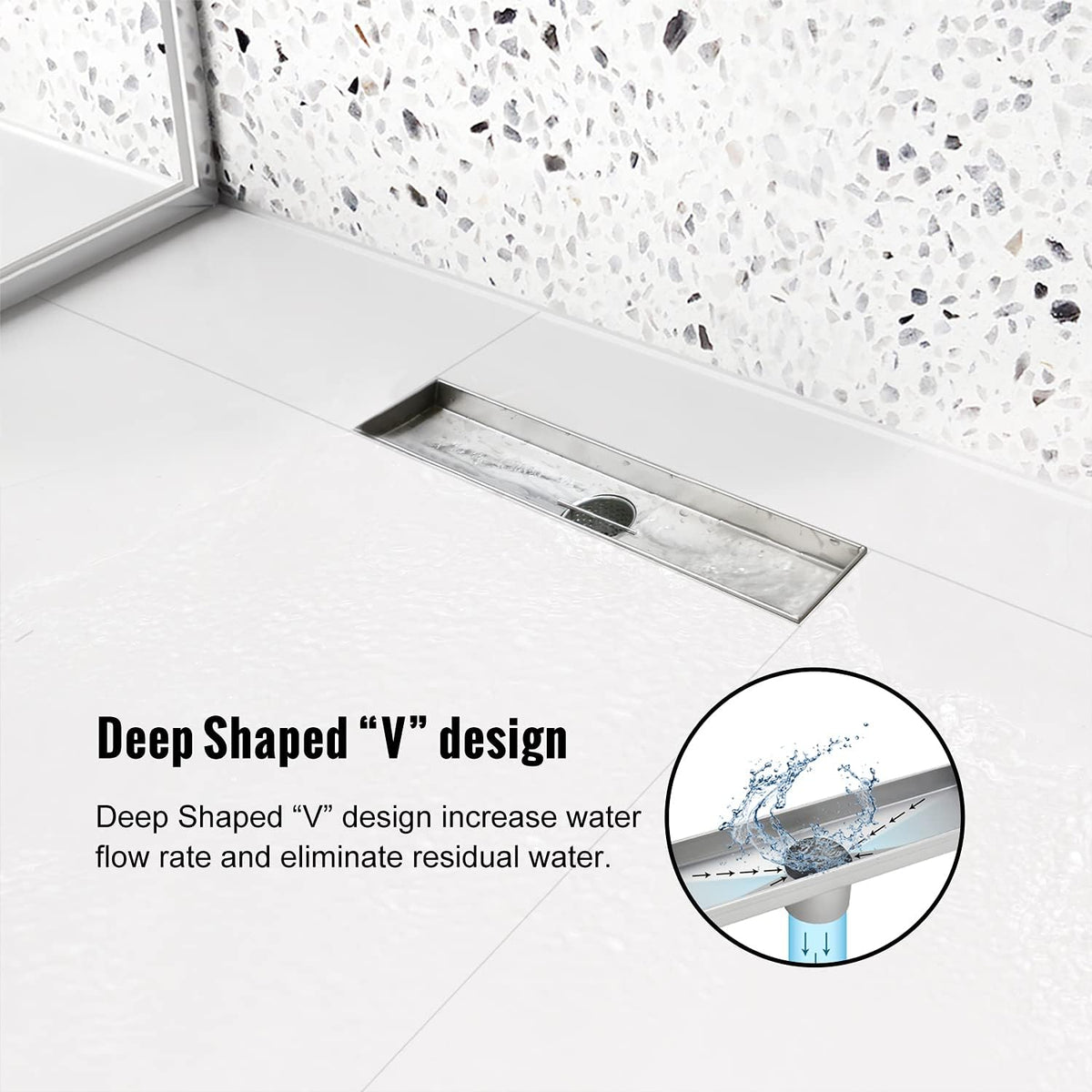 24 inch Linear Shower Drain Brushed 304 Stainless Steel G615