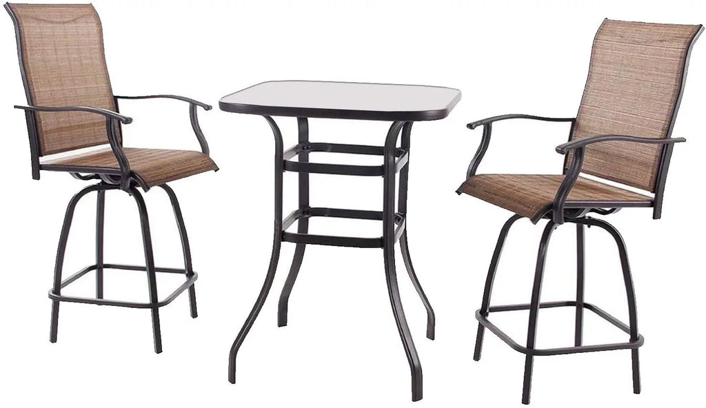 3 Piece Outdoor Cafe Furniture Set with Glass Table and 2 Chairs A369