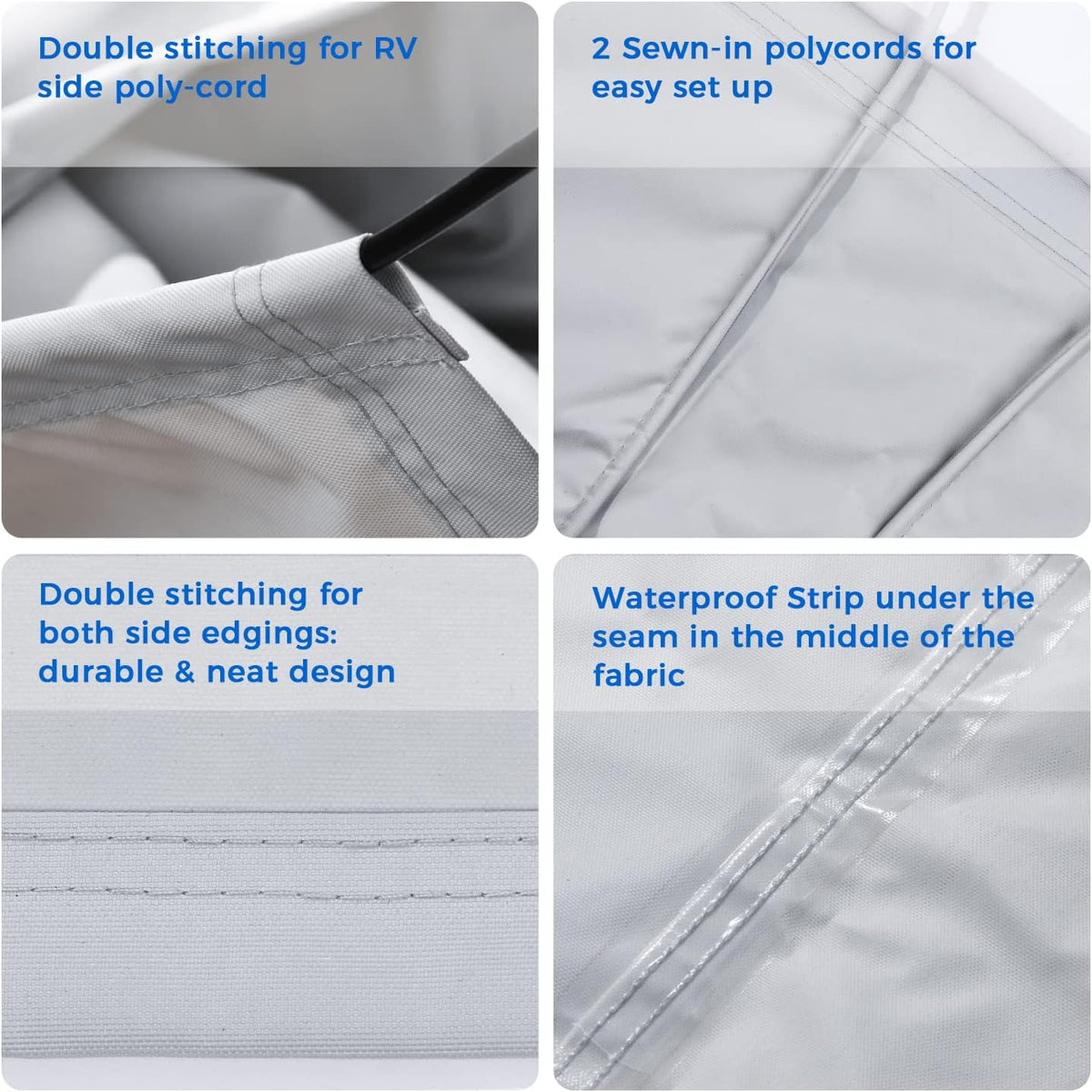 280GSM RV Awning Replacement Fabric with Awning Anchor Kits & Pull Tension Strap, Gray R38901