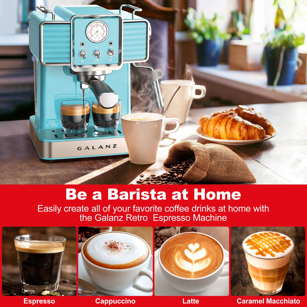 Espresso Machine with Milk Frother, 15 Bar Pump, 1.5L Removable Water Tank, Retro Red, 1350 W C61677