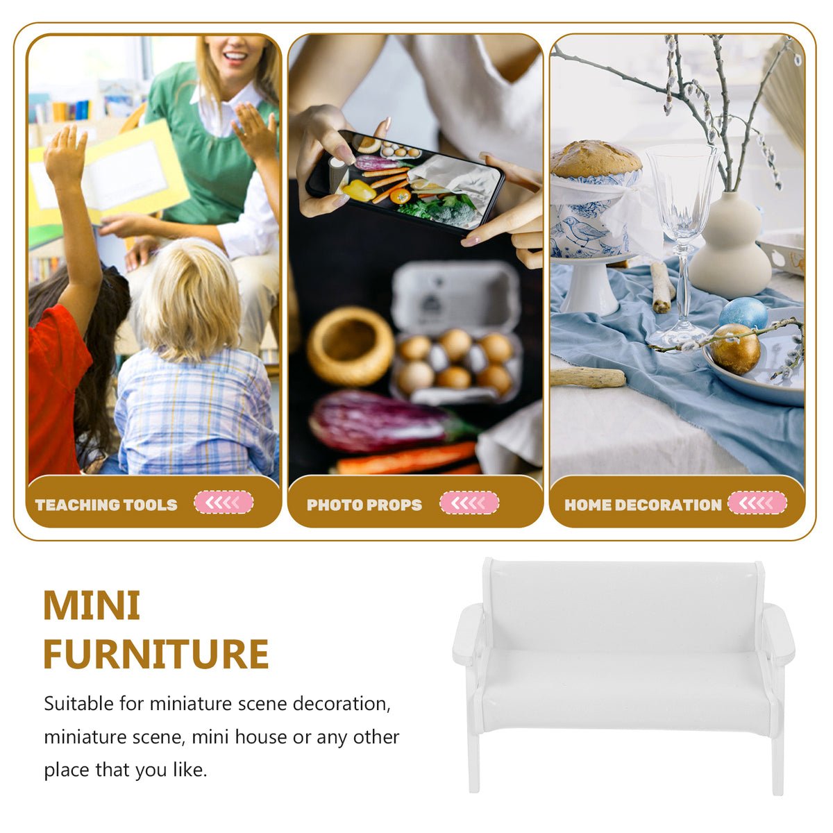 White Leather Wooden Miniature Chair House W60628