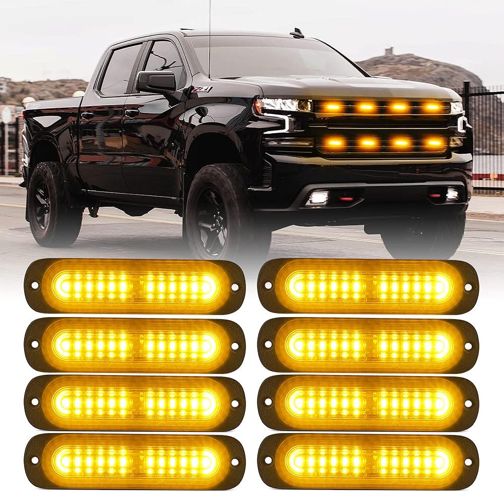 Amber 12 LED Emergency Strobe Lights Kit Surface Flush Mount Hazard Warning Flashing Light Head for Off-Road Vehicles ATV Trucks Cars - 10PCS Pack of 2 R988215