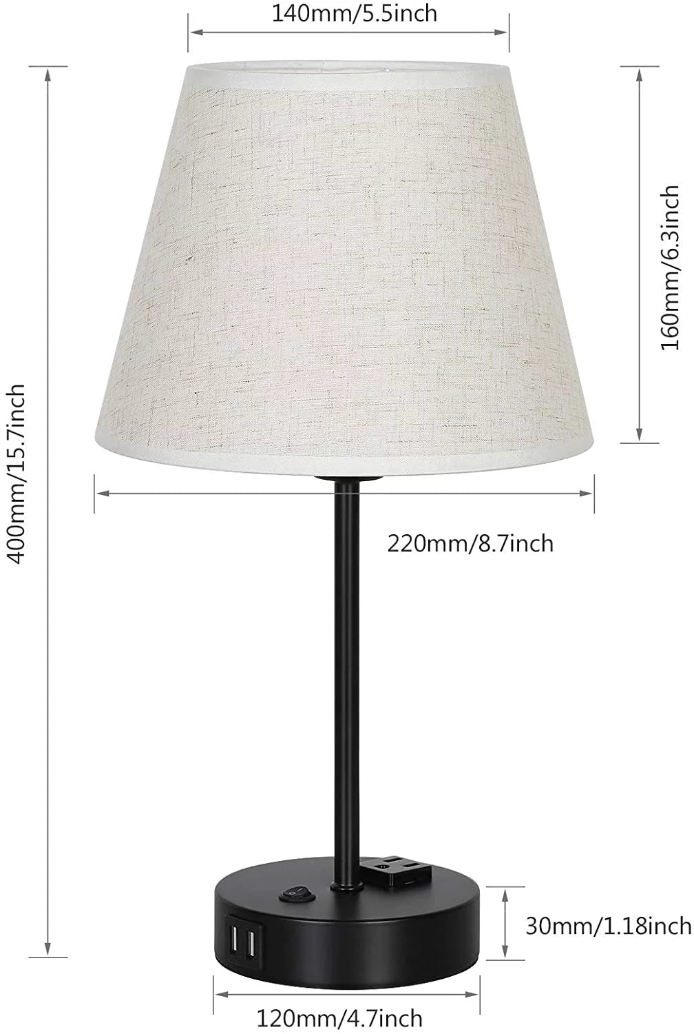 Table Lamp Set of 2 with USB Charging Ports and AC Outlet W2327
