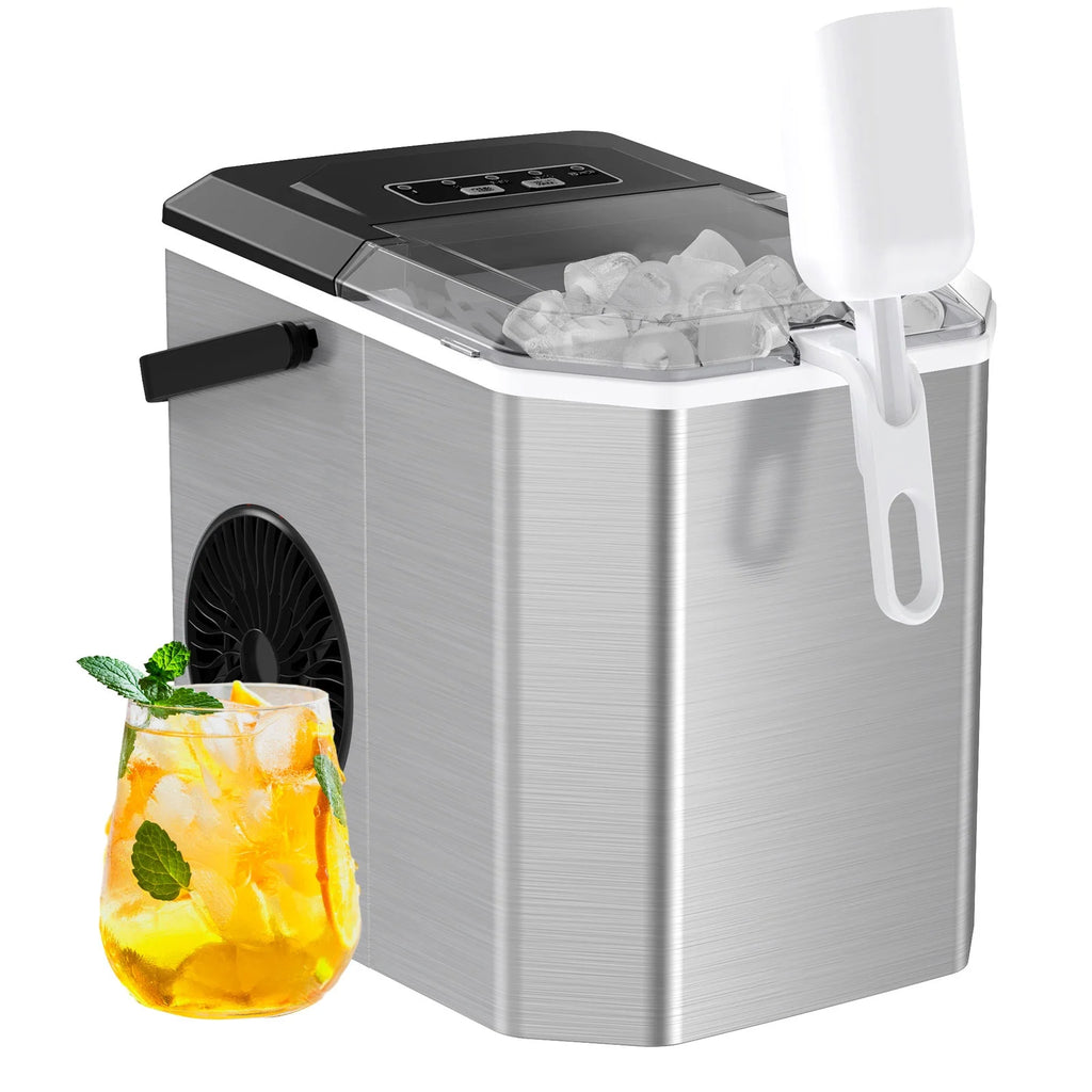 Countertop Ice Maker Machine with Handle, 9pcs/6min, 26lbs/24h, Silver K36812