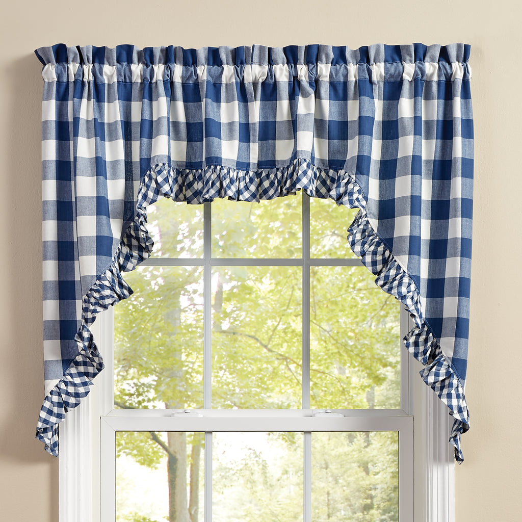 Buffalo Check Ruffled China Blue Swags 72" x 36" W449
